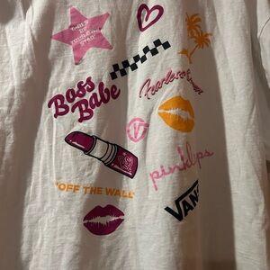 Vans White Tee with Pink and Orange Graphics